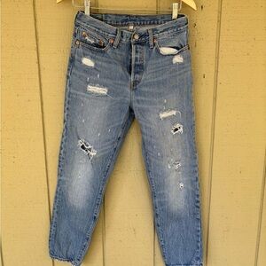 Levi's Blue Straight Leg Jeans with Distressed Details